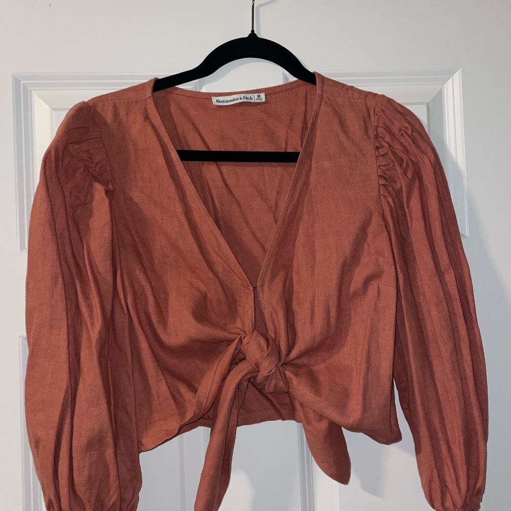 Abercrombie & Fitch Puff Sleeve Tie-Front Blouse